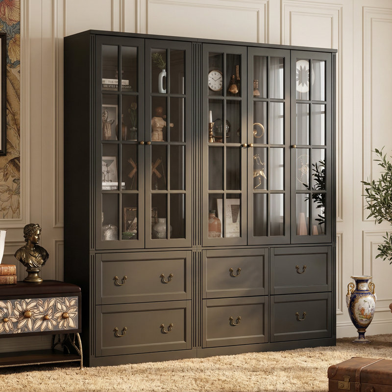  Wood Tower Display Case, Black, 78.7" H x 78.7" W x 15.7" D
