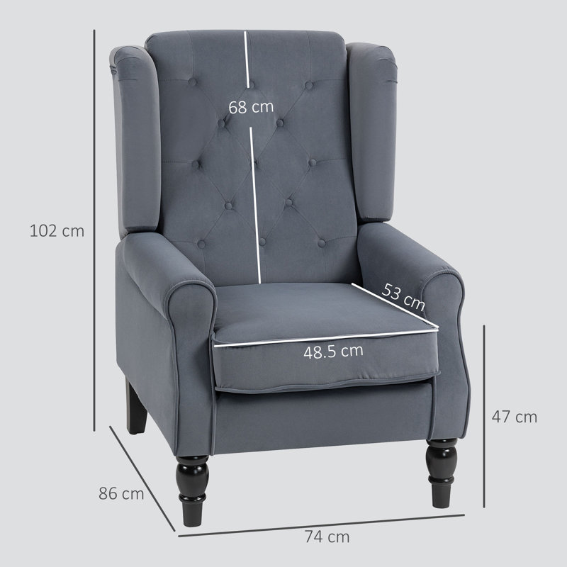 HOMCOM Accent Armchair Home Furniture Retro Tufted Club Fabric, Grey