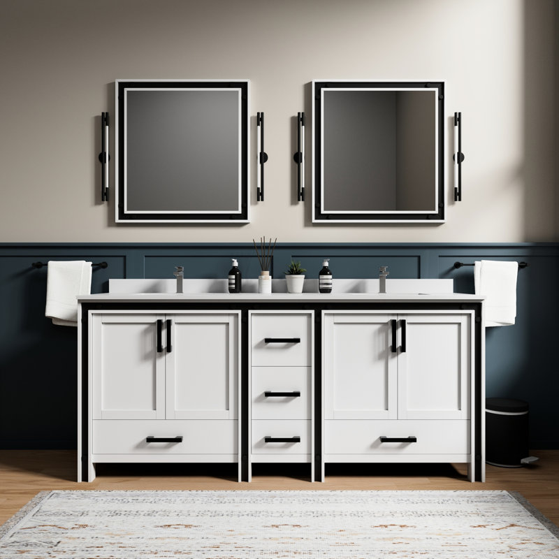 80 po Meuble-lavabo blanc à fermeture douce, armoire adéquate et unité de rangement, 81", Blanc