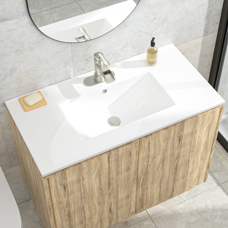 Lavabo de salle de bain 36 po x l 18 po en céramique avec trou pour robinet et trop-plein (comptoir seulement)