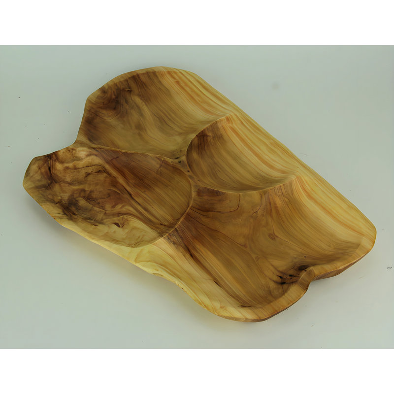 Plateau de service rustique en bois de sapin naturel à 4 sections avec grain de bois, 17,5 pouces de large