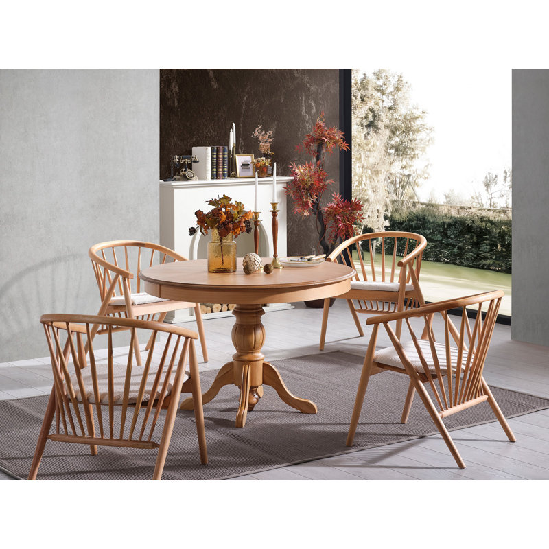 Table de salle à manger extensible, bois de hêtre massif et panneau de fibres à densité moyenne, 46,5 po x 29,5 po x 46,5 po (Ouvert: 62,2 po x 29,5 po x 46,5 po) | Couleur brune naturelle, design traditionnel | Parfait pour les réunions de famille e