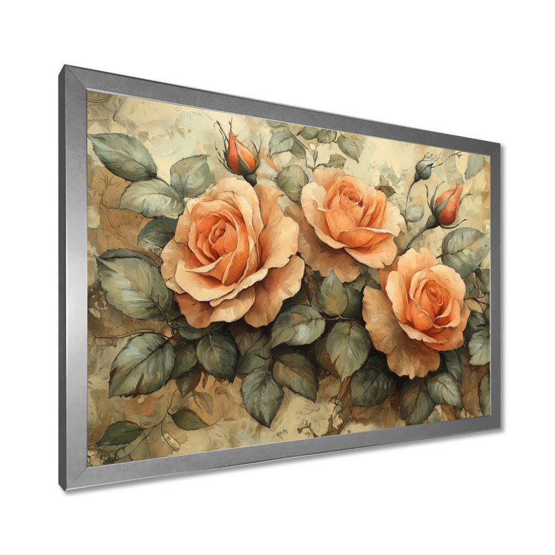Roses, tons de terre, fleurs II, Reproduction encadrée d'une seule photo sans pass, Argent argent, H 24 po x l 32 po
