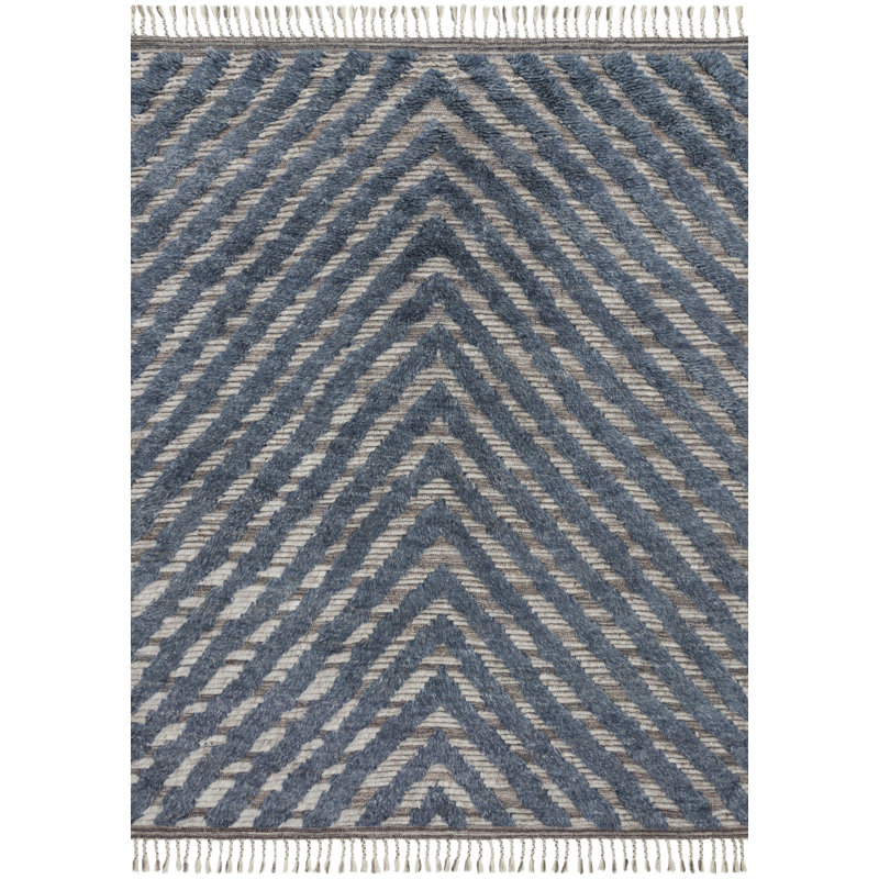 Tapis bleu noué à la main Benjamin, Carré 1 pi 6 po x 1 pi 6 po