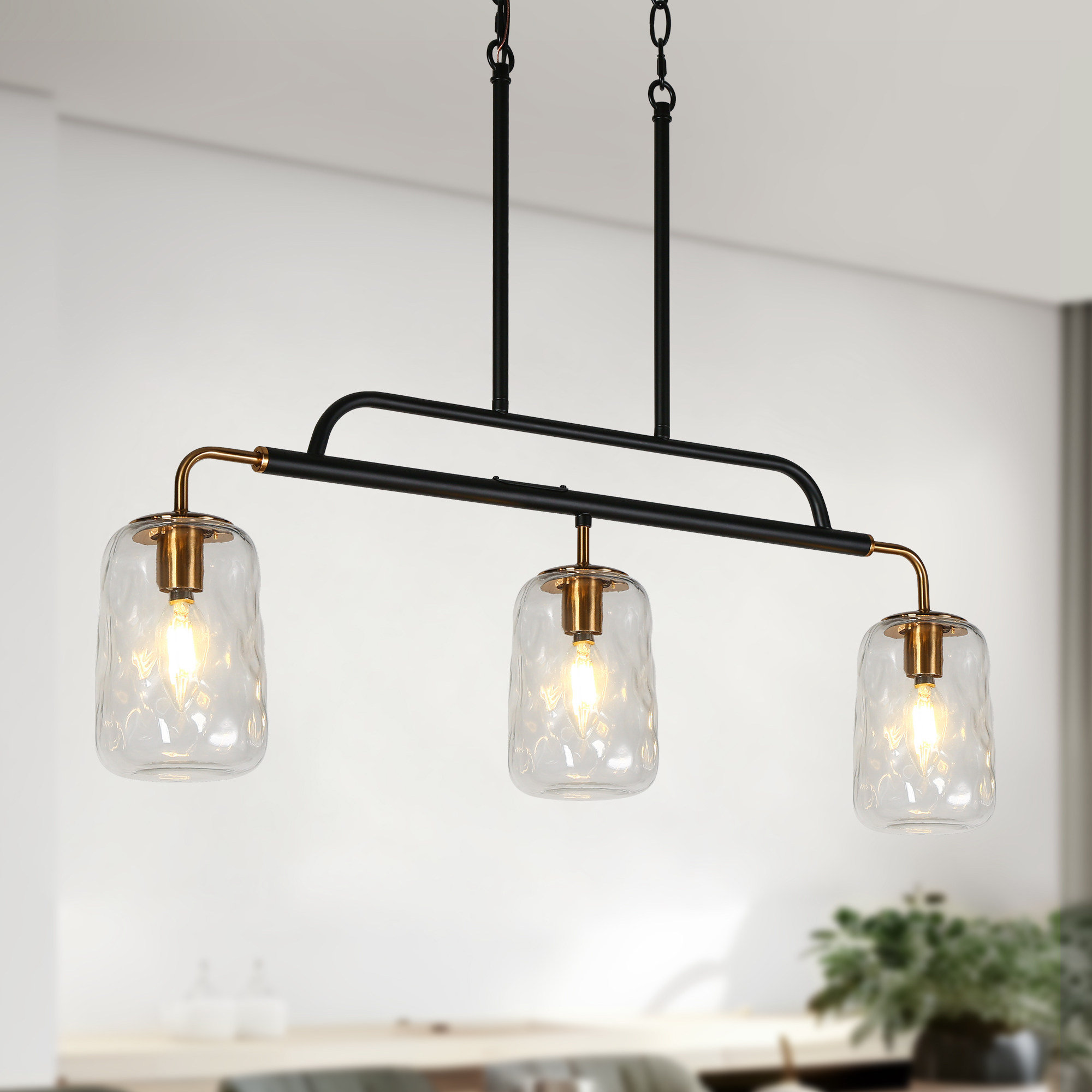 Beachcrest Home 3-Light Gold And Black Kitchen Island Lighting ...