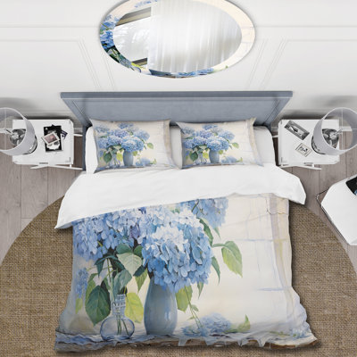 Blue Hydrangea Farmhouse Still Life - Hydrangea Duvet Cover Set
