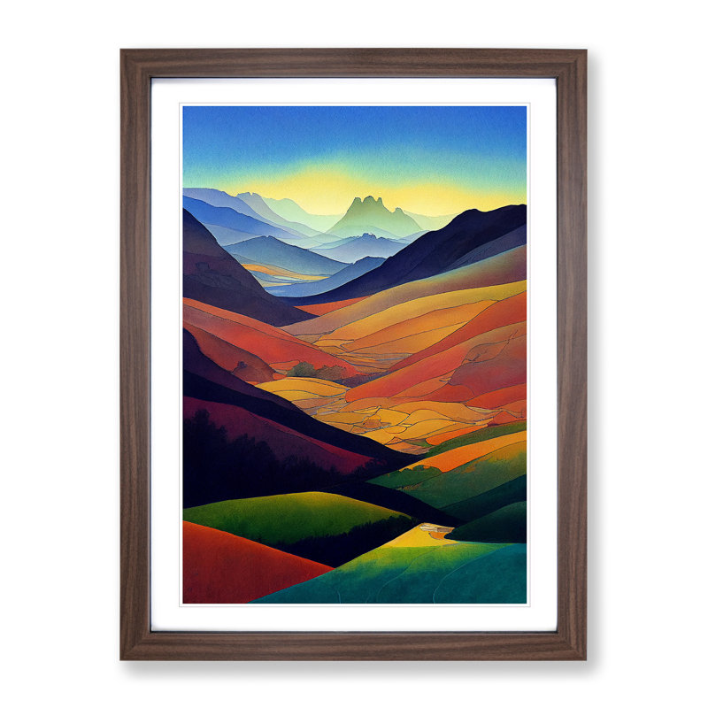 Meadow Landscape Watercolour No.4 - Framed Print, 34cm H x 25cm W x 2cm D, Walnut