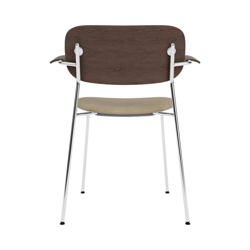 Co Upholstered Arm Chair, Bouclé 02 Acrylic, Chrome, Dark Stained Oak