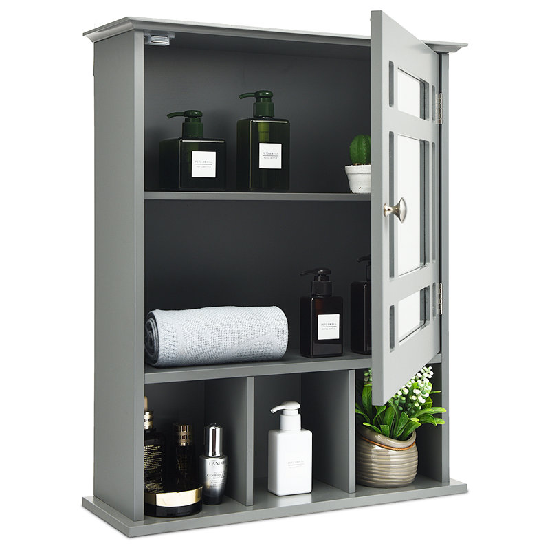 Bruny W 61mm H Recessed Frameless Medicine Cabinet Mirror 3 Adjustable, Grey, 50cm W x 61cm H