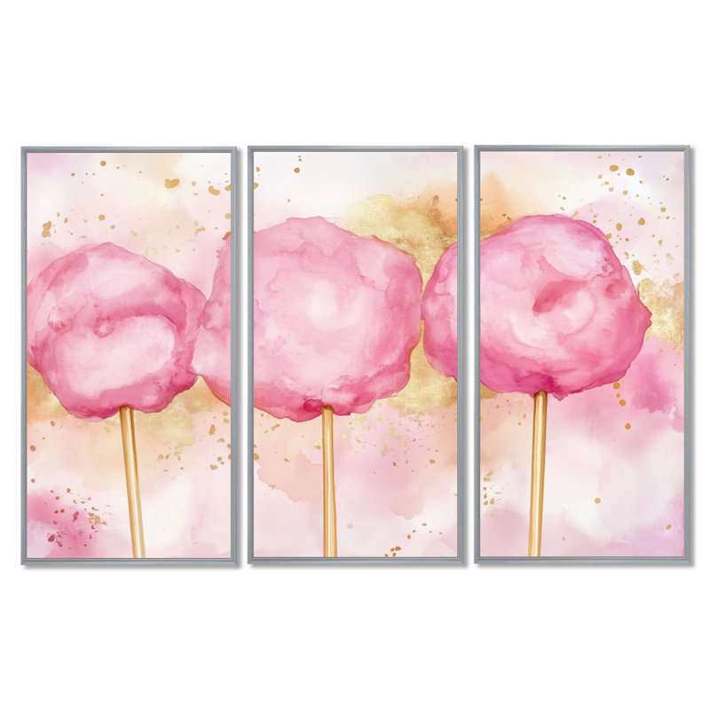 Cotton Candy Carnival II - Retro Circus, reproduction de toile encadrée 3 pièces, H 40 po x l 60 po, Encadrement argenté