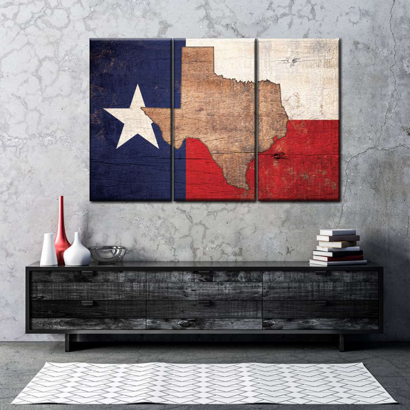 " State Map Over Texas Flag " by Echoes Of America 3 - Pieces, 20" H x 33" W x 1.25" D
