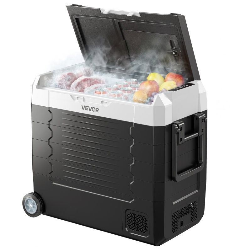 Car Refrigerator, DC 12/24V AC100-240V Compressor Electric Cooler,  -4°F to 68°F Truck Refrigerator with APP Control, Wheels & Dual Zone, 58 QT Cars Cooler for RVs, Boats, Camping, Fishing