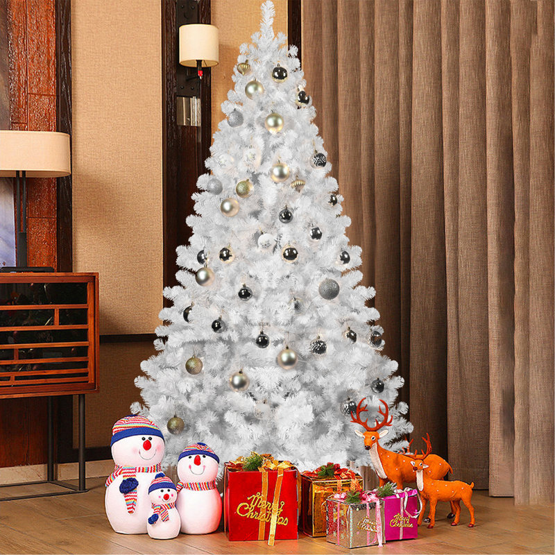 Arbre de Noël blanc de 8 pi avec fil mémoire, arbre en PVC artificiel à charnière à 1430 pointes, arbre de Noël à assemblage facile pour les décorations intérieures (ornements non inclus)