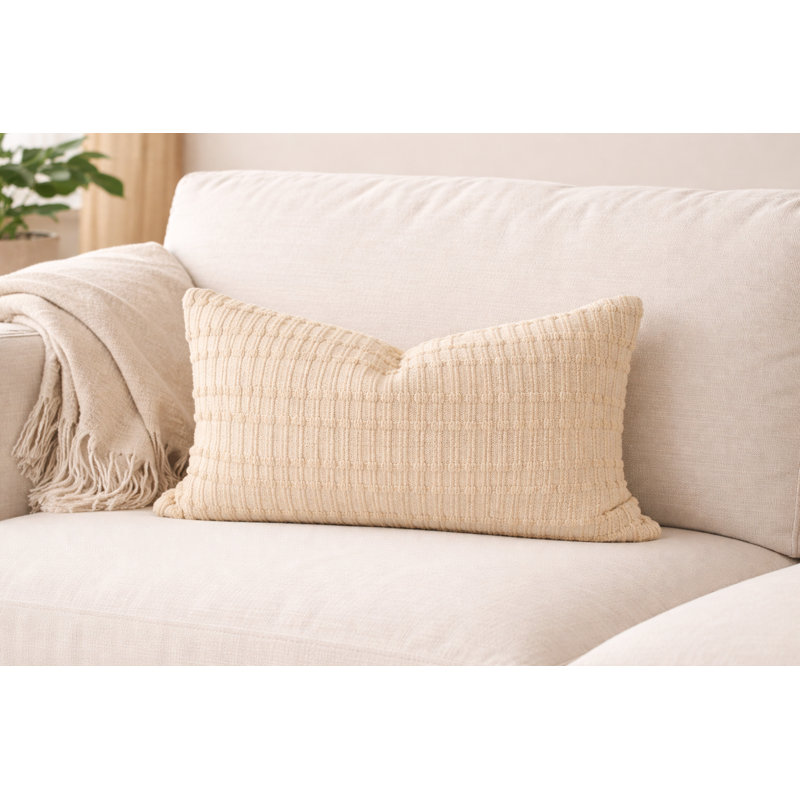 Housse de coussin décoratif en mélange de coton texturé beige 12 po x 20 po, Beige, Rectangle 12"H x 20"W