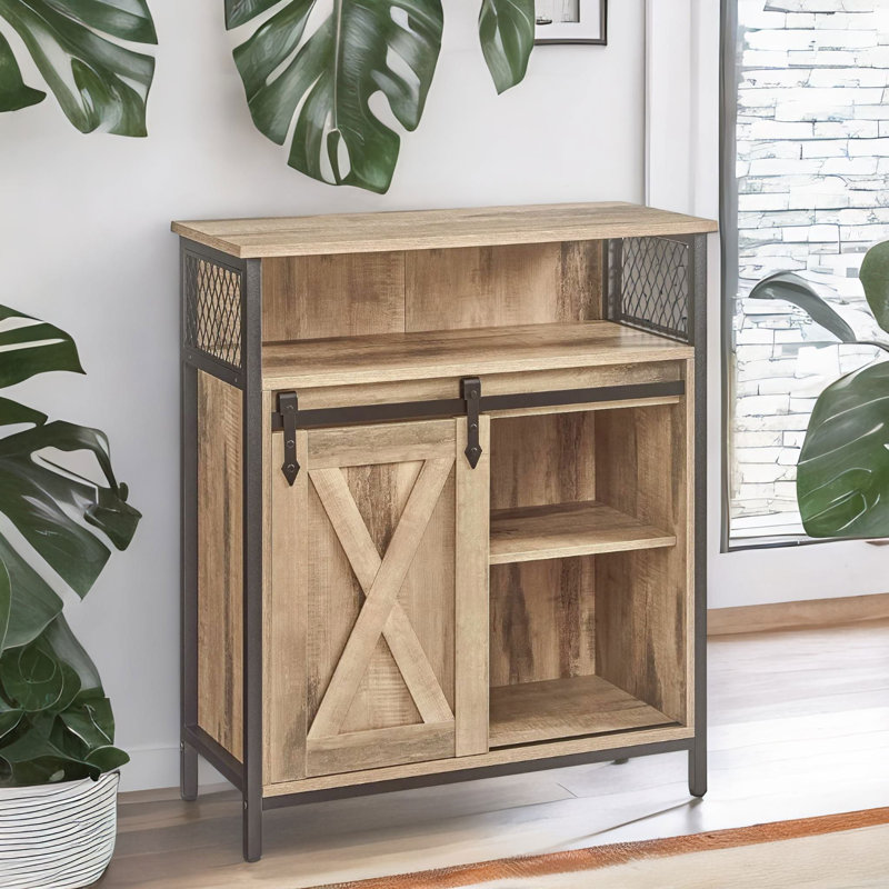Multipurpose Kitchen Sideboard Buffet Cabinet With Sliding Barn Door