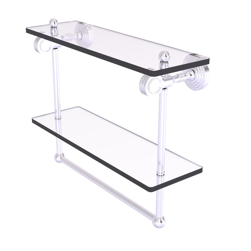 Jarrell 2 Piece Glass Tiered Shelf with Towel Bar, 13" H x 16" W x 5.12" D, Satin Chrome