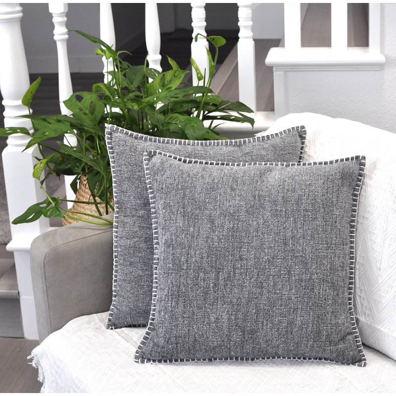 Heather Gray Chenille Square Throw Pillow Covers Set of 2