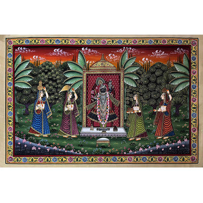 "Dana Lila" God Shrinathji Being Offered Tax (Dana)By Gopis | Pichwai Art