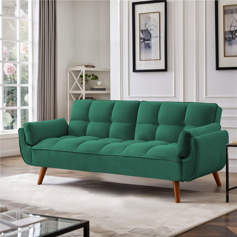 Tarantino Twin 75.3'' Upholstered Split Back Convertible Sofa, Green Linen