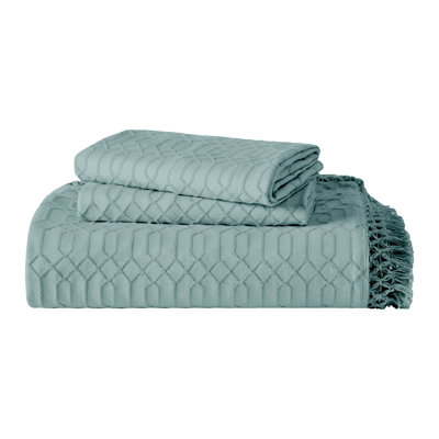The Blue Nile Mills Geometric Fringe Cotton Blend Jacquard Bedspread And Pillow Sham Set
