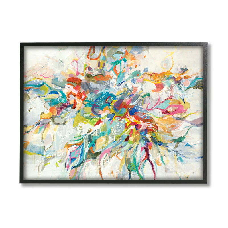 «Exciting Tropical Shapes Abstraction Blue Red Pop» par Lisa Ridgers - impression, Giclée encadrée noir minuit