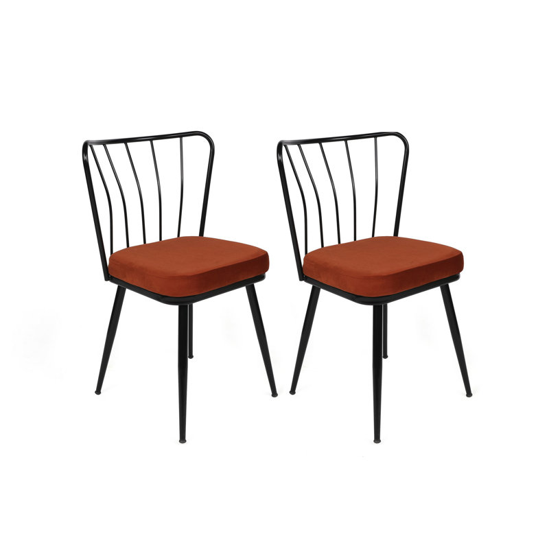 Modern Industrial Chair Set (2 Pieces), Tile Red & Black, 16.9 x 32.3 x 16.5 inches | 100% Metal Frame, Velvet Fabric Seat, Bearing Capacity: 386 lbs | Stylish & Functional for Home or Office Decor