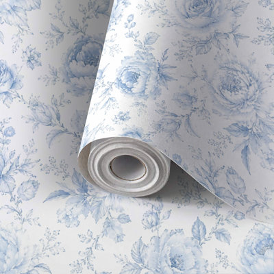 Peel and Stick Wallpaper Contact Paper Floral seamless Blue white textile design Climbing plants print Toile Self Adhesive and Removable 24in x 118in(60x300cm)