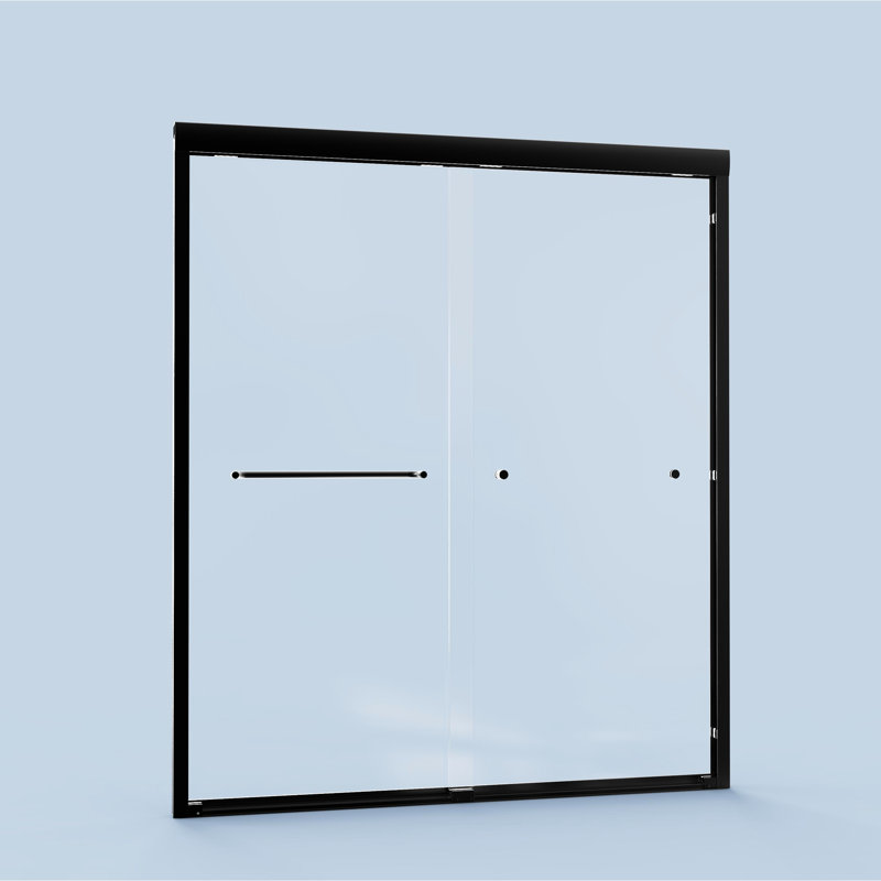 Double Sliding Bathroom Partition, Tempered Glass, Matte Black, Smooth Feature Black Bypass Shower Door, 1/4" Thick Stylish Addition