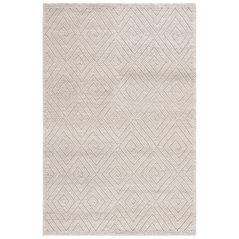 Natura Hand Woven Wool Pet Cotton Geometric Rug in Beige, Rectangle 3' x 5'