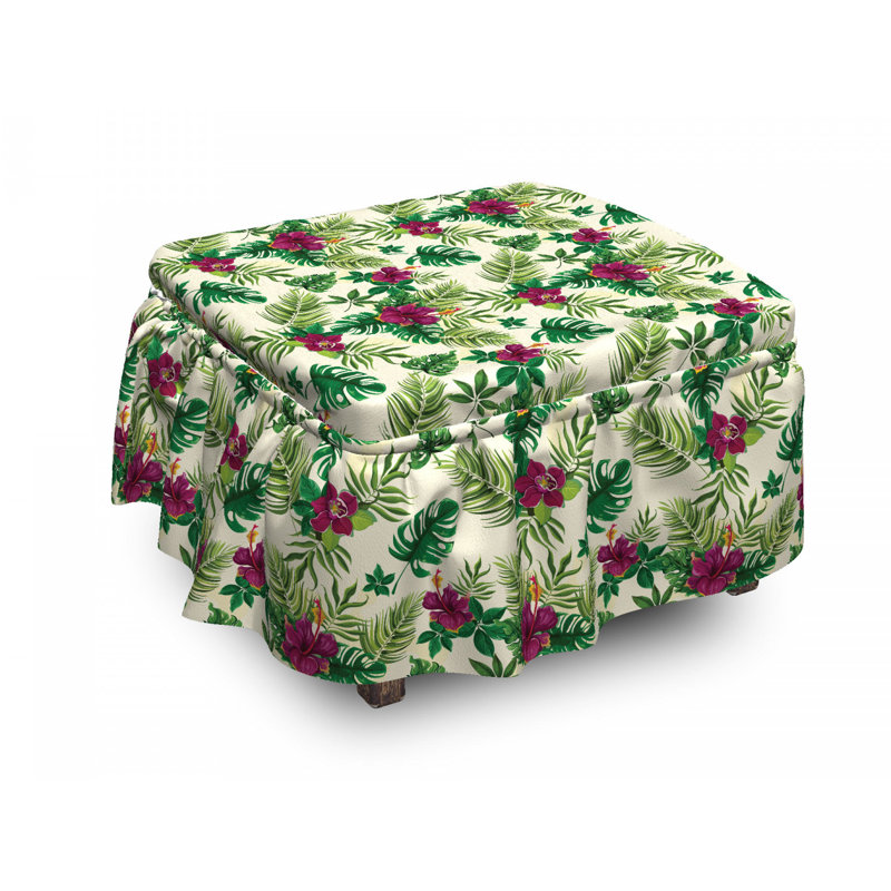 Housse pour repose-pieds et feuillage exotique hibiscus
