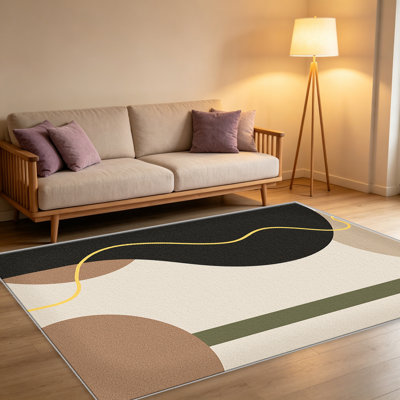 Tapis neutre 1pc Curve, élégant tapis décoratif polyvalent, facile à nettoyer et à entretenir, pièce de mobilier idéale pour la chambre à coucher, le salon, le couloir, l'entrée, le dortoir et le bureau pour rafraîchir l'ambiance intérieure de votre maison