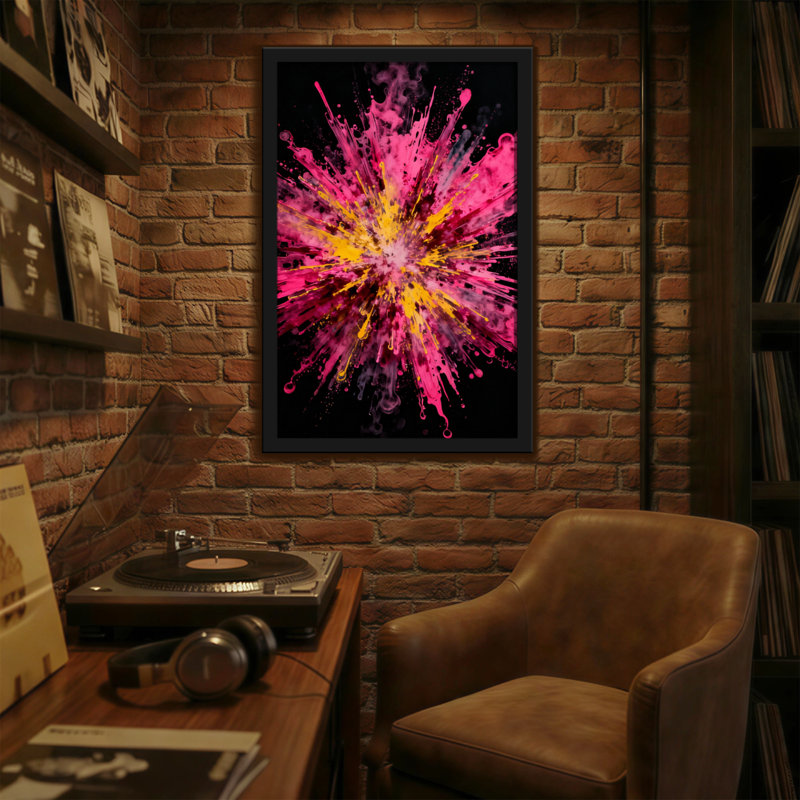 Abstract Vibrant Pink And Yellow Splatter Explosion, 18" H x 12" W