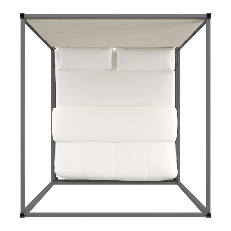 Moyers Upholstered Metal Canopy Bed, Black Nickel/Beige Linen, Full