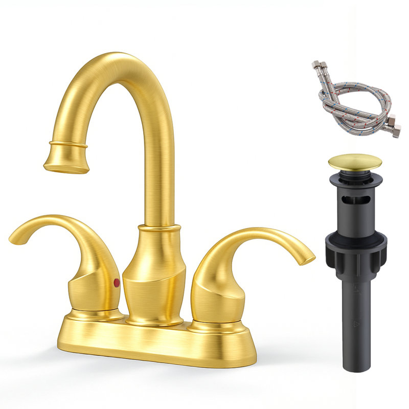 4-Inch Centerset Double Handle Bathroom Faucet with Drain Assembly, Brushed Gold