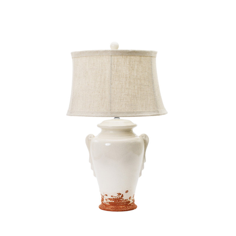 Eggshell Crackle Ceramic Table Lamp with Terracotta Base and Linen Shade