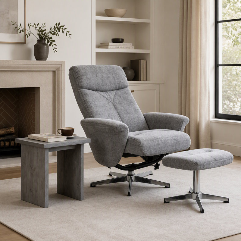 Fauteuil inclinable pivotant en chenille avec repose-pieds, conception ergonomique pour un maximum de confort et de détente dans n'importe quelle pièce