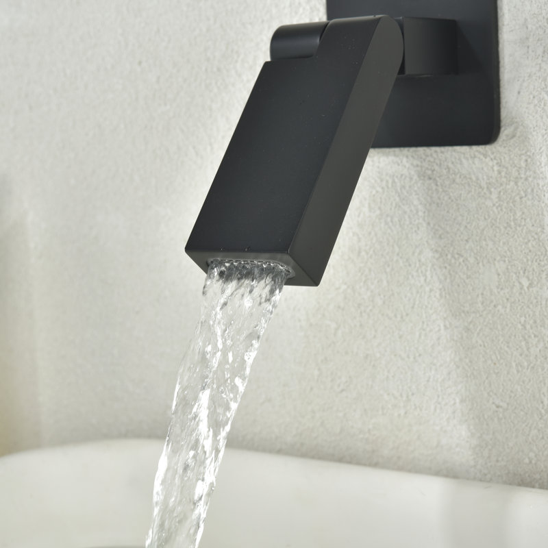 Solid Brass Wall Mounted Bathroom Sink Faucet With Optional Drain Assembly, Matte Black, Drain Assembly Not Included
