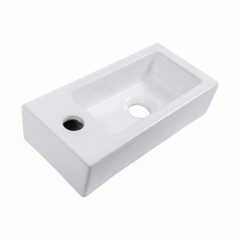 14.57X7.28 Inch White Ceramic Rectangle Wall Mount Bathroom Sink With Single Faucet Hole