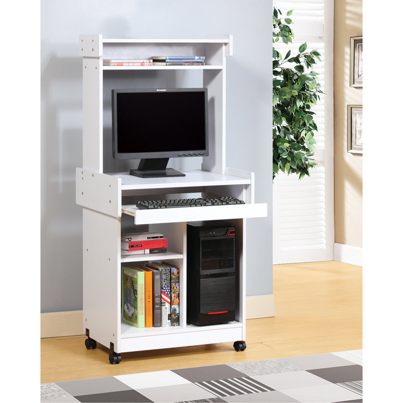 Chariot à micro-ondes blanc pour station de café et configuration d'ordinateur, roulettes verrouillables