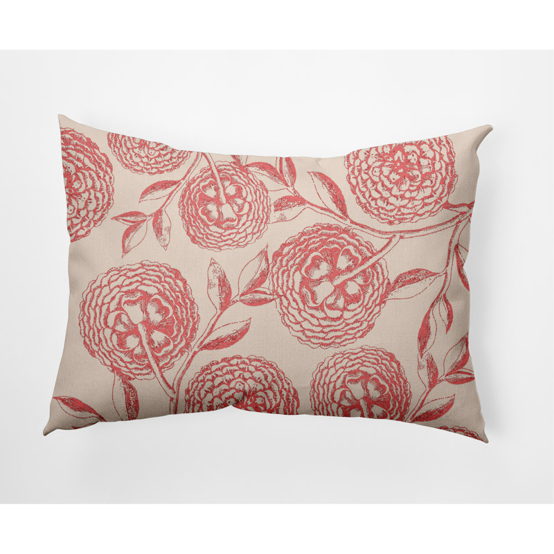 Blush Coral Floral Decorative Lumbar Throw Pillow 14" x 20"