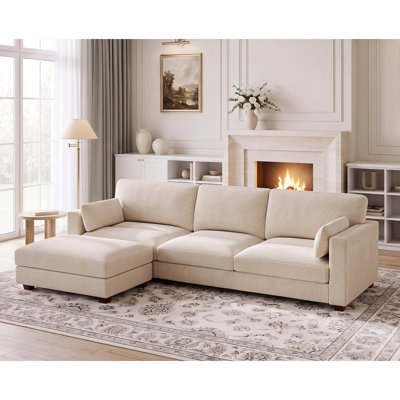 Canapé modulaire rembourré en velours côtelé de 110,7 po de largeur avec repose-pieds amovible