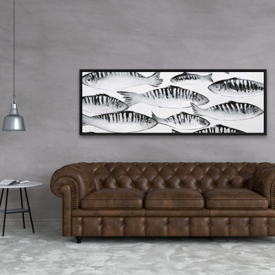 Gray Shoal Of Fish Print On Canvas