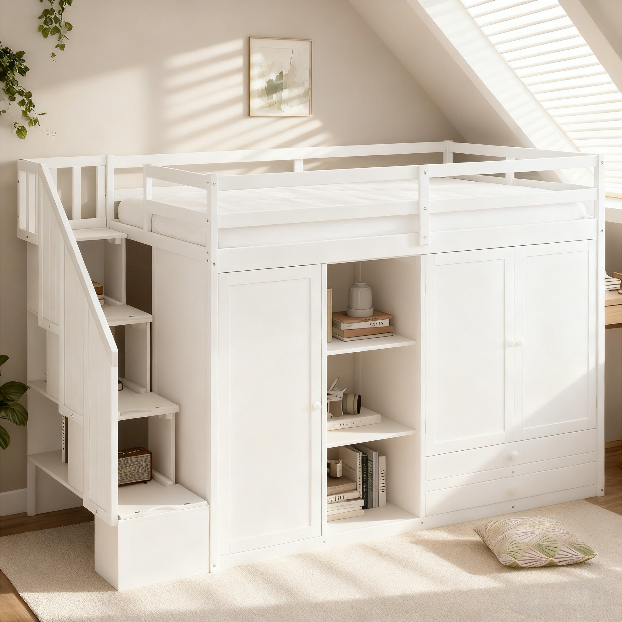Harriet Bee Solid Wood Loft Bed with Premium Built-In Storage & Multi ...