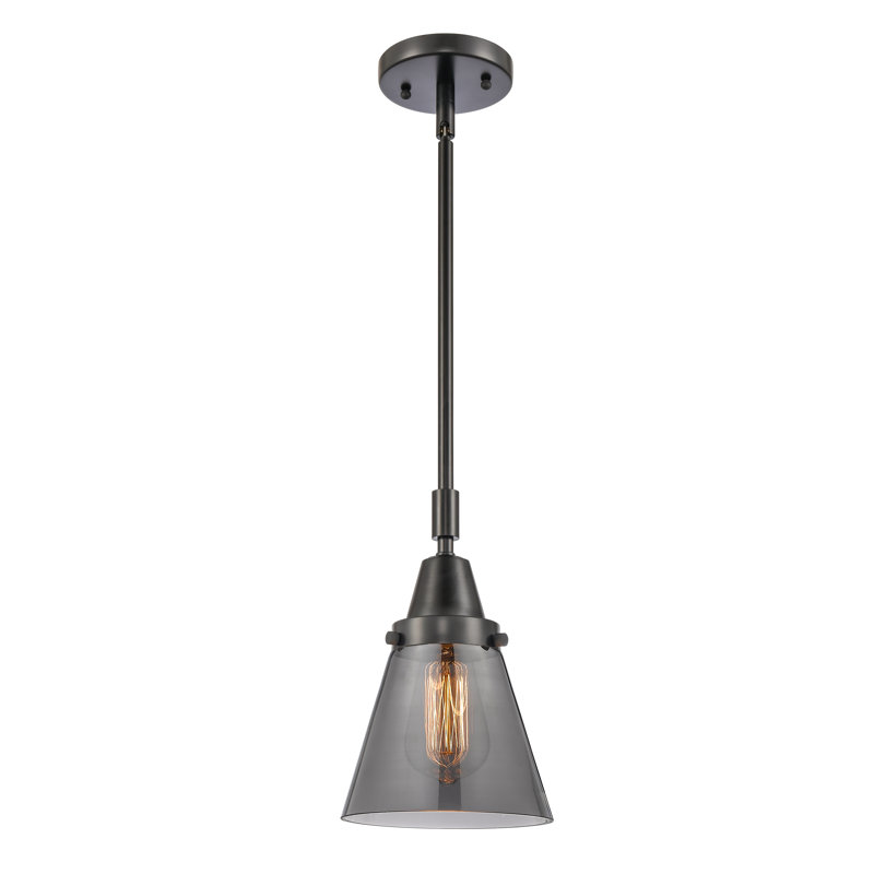 Luminaire suspendu conique 1 lumière Ashwath, Plaqué couleur fumée, H 42,12 po x l 6 po x P 6 po, Noir mat