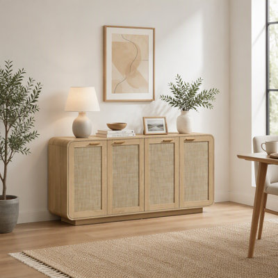 Buffet de rangement en rotin à 4 portes pour salon, cuisine et salle à manger