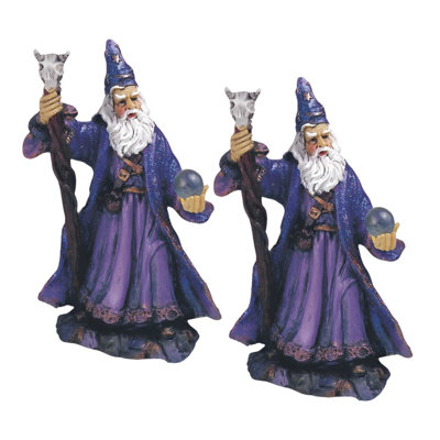 "Ensemble de 2 pièces" ICE ARMOUR 4 "H magicien mauve avec baguette magique et boule de verre Figurine Figurine Ornement Décoration d'intérieur / de chambre et idées de cadeaux parfaits pour le réchauffement de la maison, les fêtes et les anniversai
