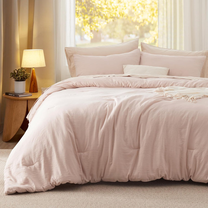Bedsure Reversible Prewashed Comforter Set, Cal King Comforter + 2 Standard Pillowcases, Ivory