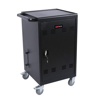 30+2Bay Mobile School Charging Cart Station For Chromebook, Tablet And Laptop Computer With Power Strip Included, Assembly Required-Black