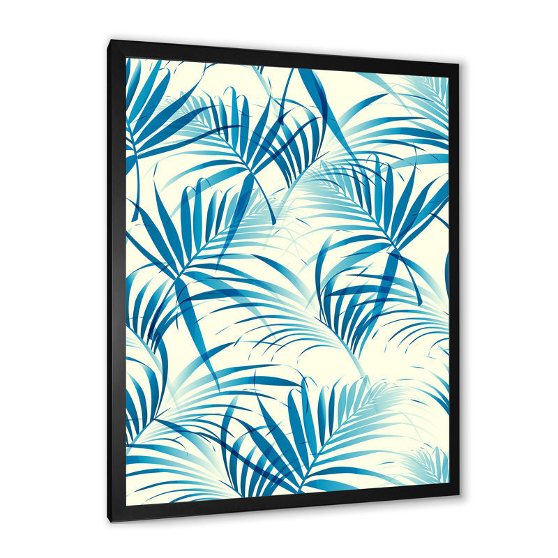 Motif de feuilles tropicales - art mural traditionnel sur toile, Toile avec cadre photo noir, H 20 po x l 12 po x P 1 po
