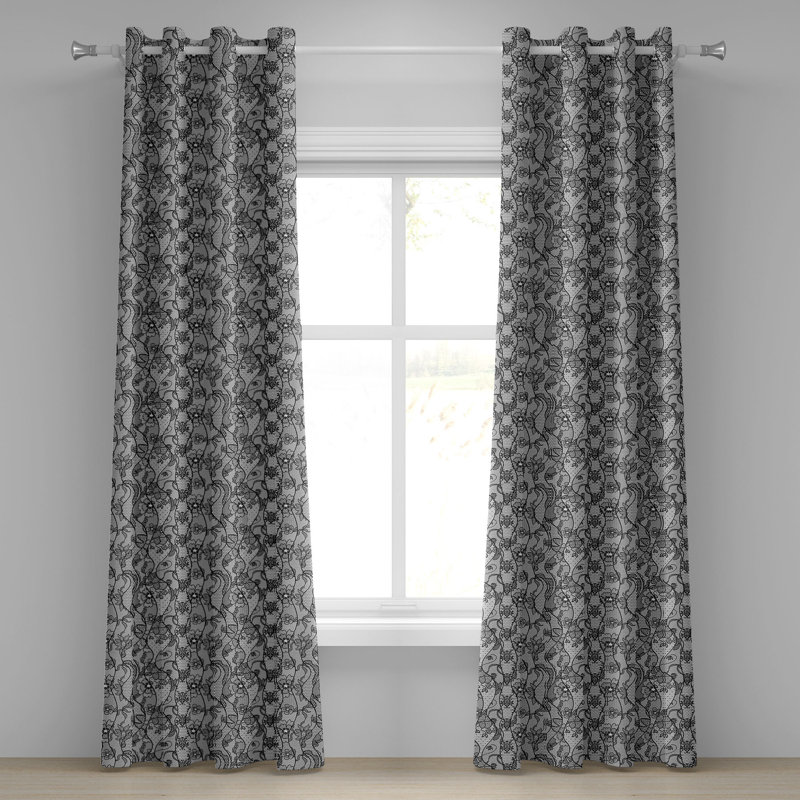 Rideau décoratif à 2 panneaux avec œillets Red Barrel Studio®, 50 po x 96 po, gris noir, L 50 po x L 108 po